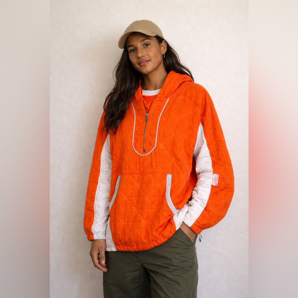 FP Movement by Free People Orange & White Quilted Pullover Hoodie